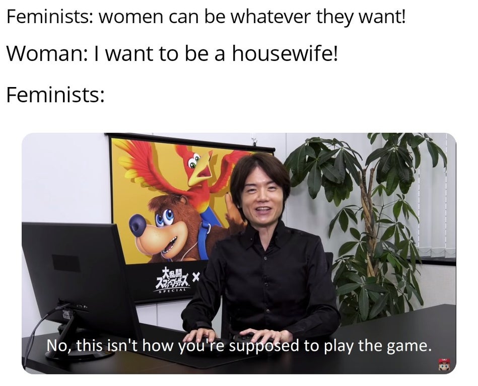 no this is not how you re supposed to play the game - Feminists women can be whatever they want! Woman I want to be a housewife! Feminists 2247x Special No, this isn't how you're supposed to play the game.
