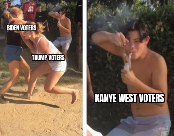 guy smoking bong meme template - Biden Voters Trump Voters Kanye West Voters