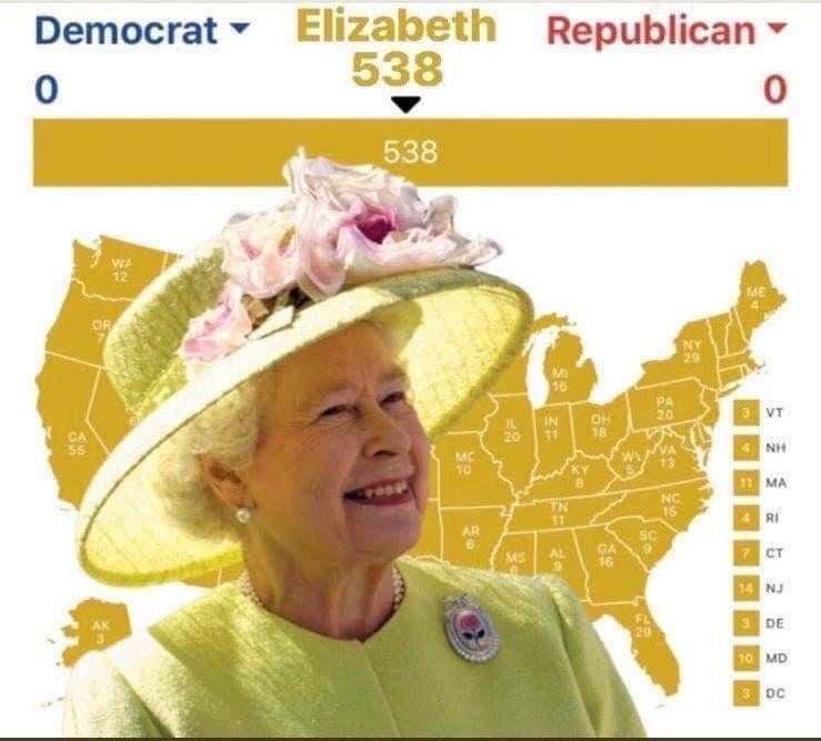 2020 presidential election map - Democrat Elizabeth Republican 538 0 0 538 12 Or M Pa 3 Vt In Oh 18 Nh Mc ws 13 Ma Nc 15 Ri Ar Sc Ms Ga 16 7. Ct 14 Nj 3 De 10 Md 3 Dc