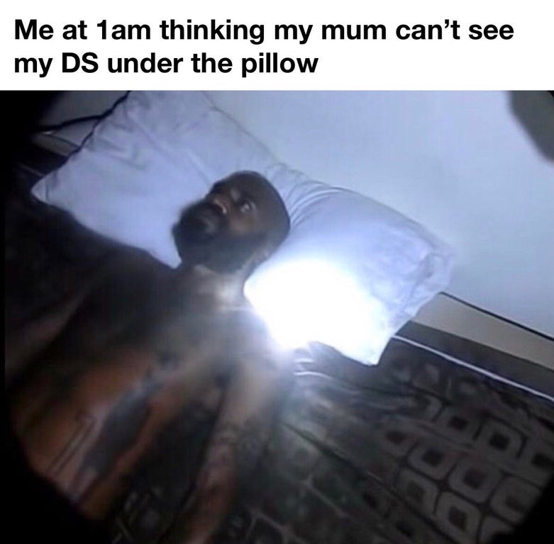dank memes - mc ride on bed - Me at 1am thinking my mum can't see my Ds under the pillow