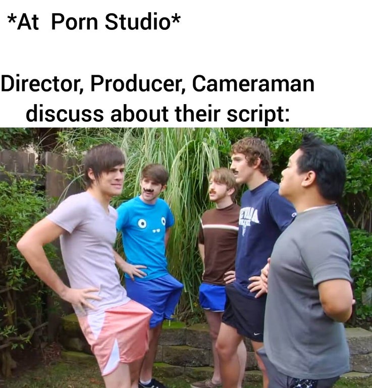 At Porn Studio Director, Producer, Cameraman discuss about their script