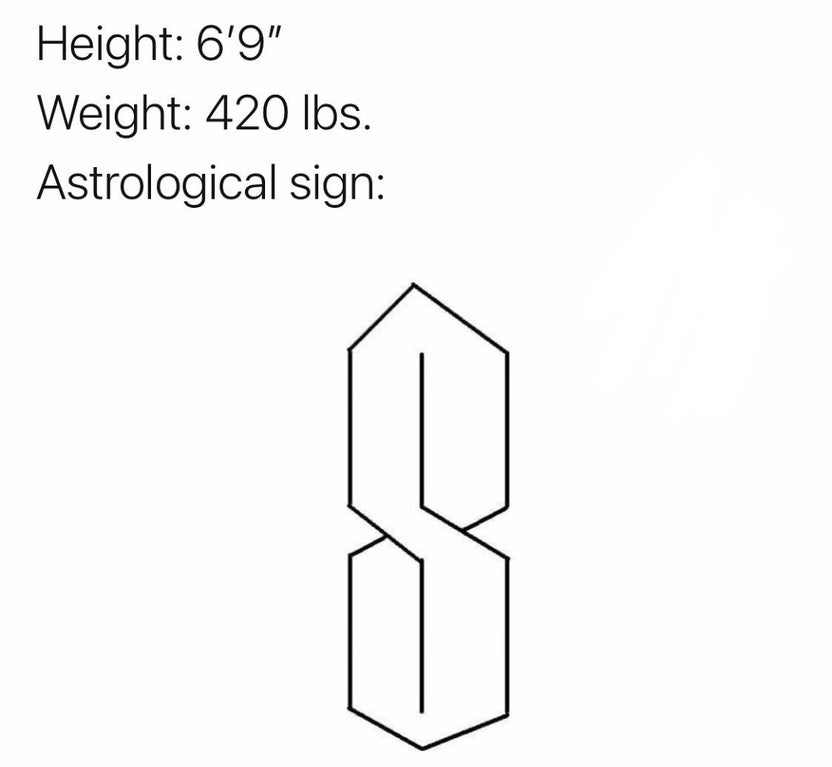 diagram - Height 6'9" Weight 420 lbs. Astrological sign