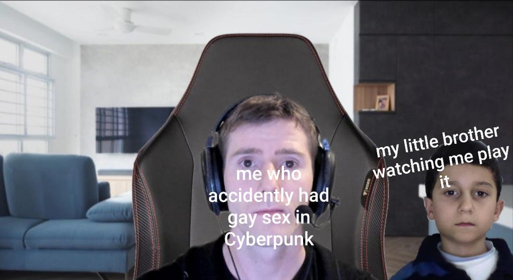 photo caption - my little brother watching play me me who accidently had gay sex in Cyberpunk