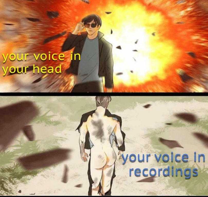 walking away from explosion meme template - your voice in your head your voice in recordings
