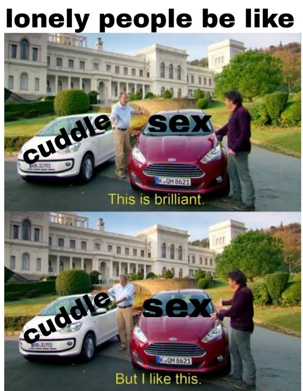 funny dank memes - lonely people be sex cuddle - This is brilliant. But I like this.