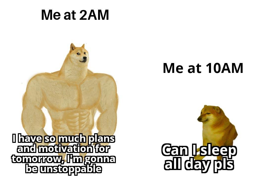 funny dank memes - Me at 2AM Me at 10AM I have so much plans and motivation for tomorrow, I'm gonna be unstoppable Can I sleep all day pls