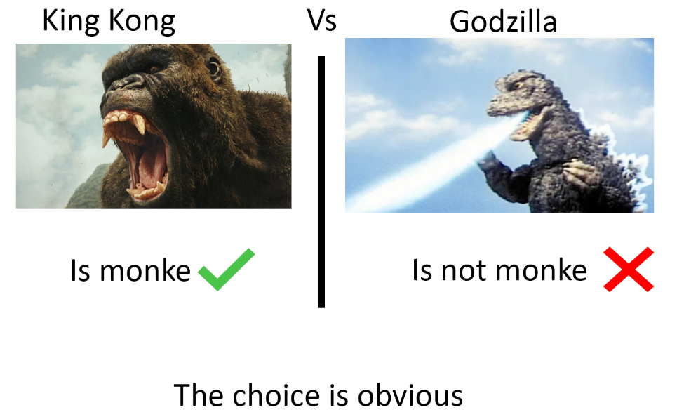 fauna - King Kong Vs Godzilla Is monke Is not monke X The choice is obvious