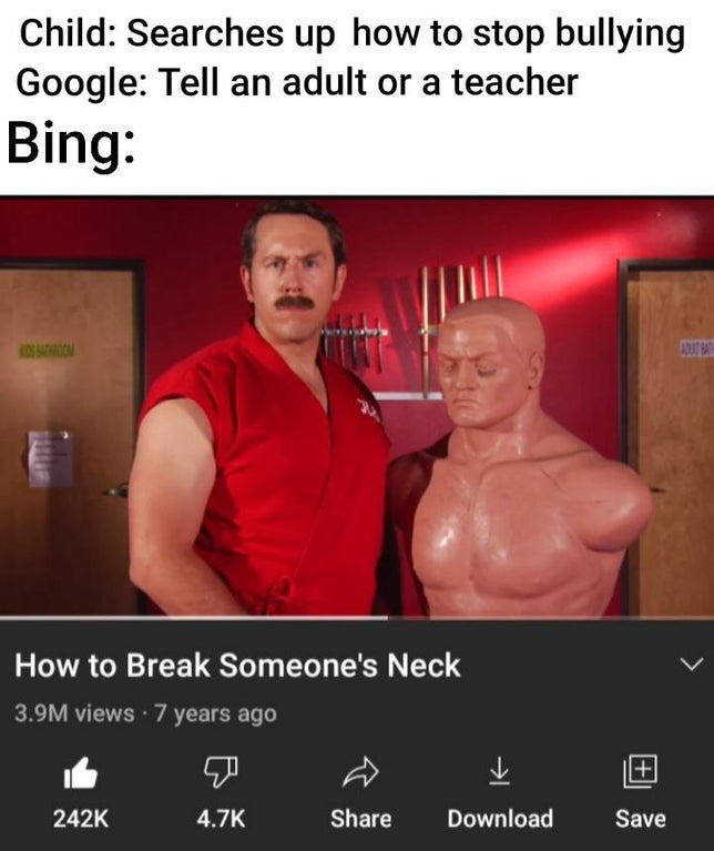 muscle - Child Searches up how to stop bullying Google Tell an adult or a teacher Bing How to Break Someone's Neck 3.9M views 7 years ago V Download Save
