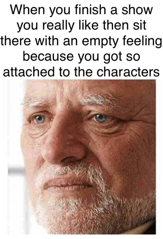 tinder match meme - When you finish a show you really then sit there with an empty feeling because you got so attached to the characters