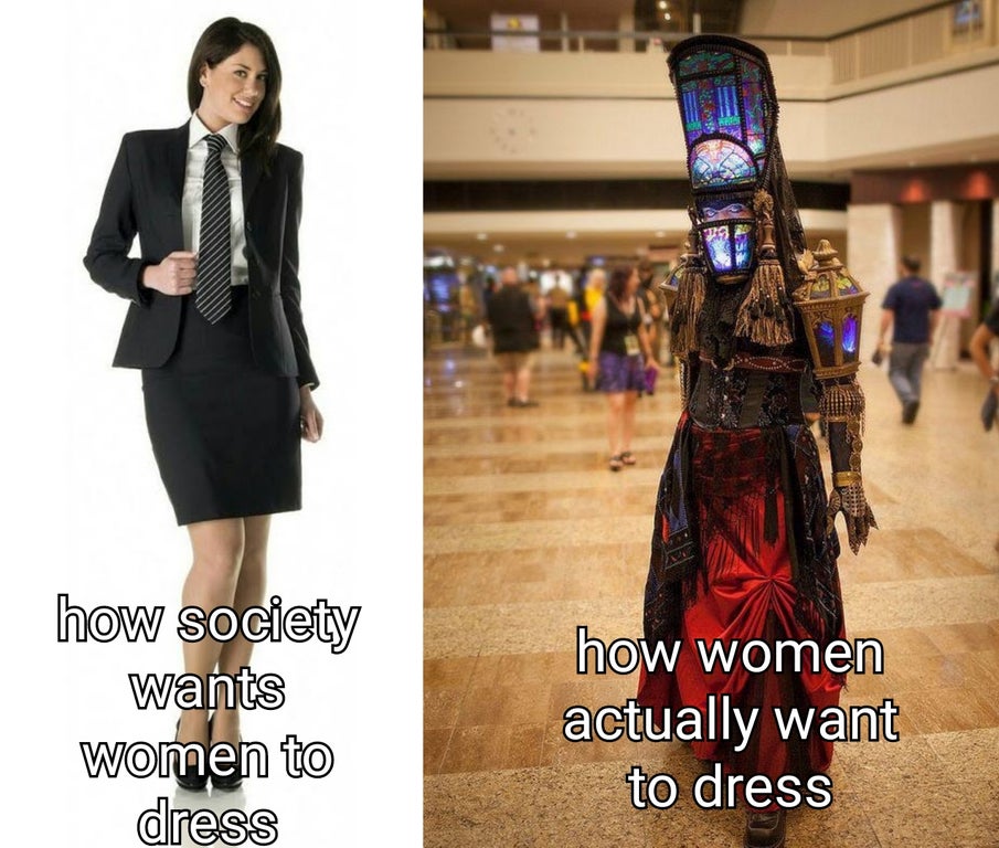 stained glass cosplay - how society wants women to dress how women actually want to dress