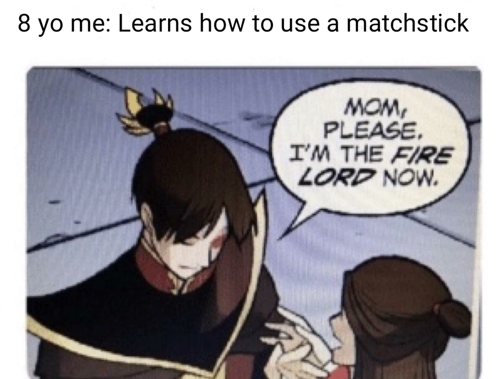 funny dank memes - fire lord zuko comics - 8 yo me Learns how to use a matchstick Mom, Please. I'M The Fire Lord Now.