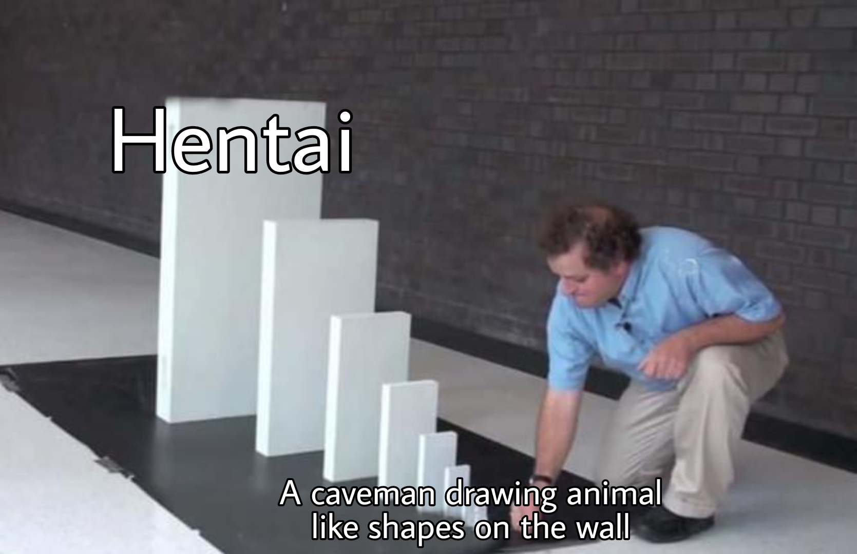 sure hope this doesn t awaken anything - Hentai A caveman drawing animal shapes on the wall