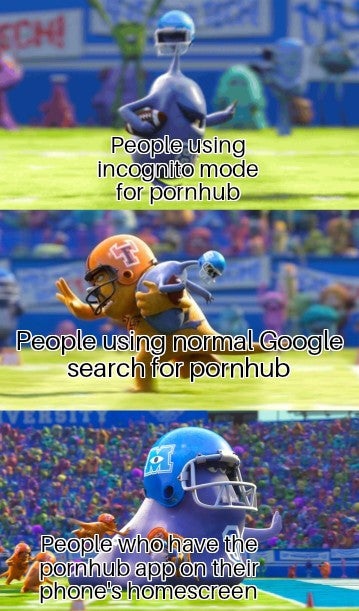 monsters university football - People using incognito mode for pornhub People using normal Google search for pornhub People who have the pornhub app on their phone's homescreen