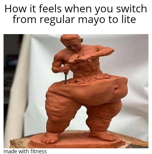 figurine - How it feels when you switch from regular mayo to lite made with fitness