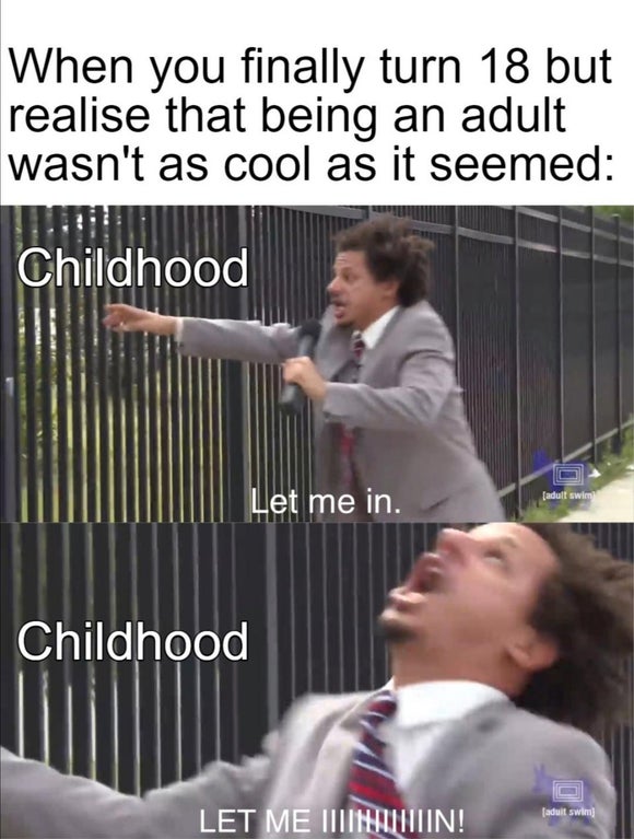 let me in meme template blank - When you finally turn 18 but realise that being an adult wasn't as cool as it seemed Childhood Let me in. adult swim Childhood adult swim Let Me Minnilin!