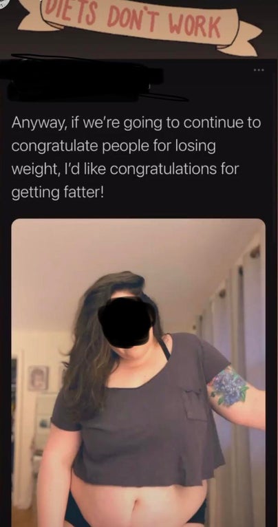 shoulder - Viets Dont Work Anyway, if we're going to continue to congratulate people for losing weight, I'd congratulations for getting fatter! el