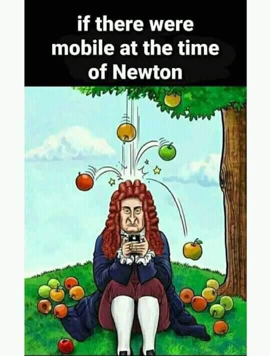 isaac newton cartoon - if there were mobile at the time of Newton