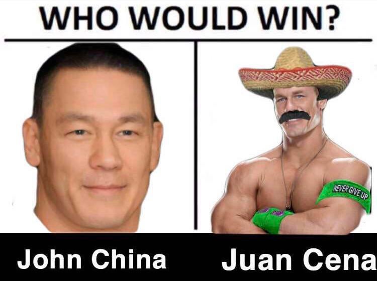 barechestedness - Who Would Win? Never Give Up John China Juan Cena