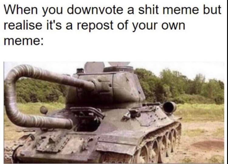 funny tank - When you downvote a shit meme but realise it's a repost of your own meme