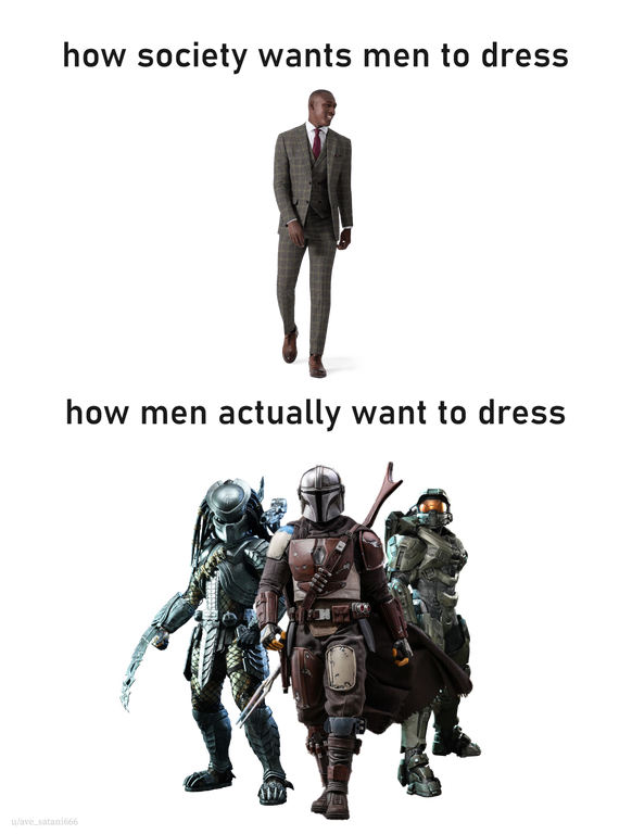 human behavior - how society wants men to dress how men actually want to dress wavesatanico