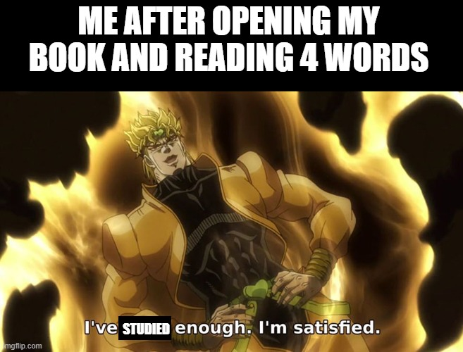 online school is bad memes - Me After Opening My Book And Reading 4 Words I've Studied enough. I'm satisfied. mgflip.com
