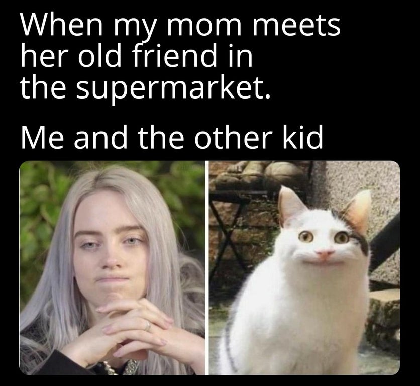 photo caption - When my mom meets her old friend in the supermarket. Me and the other kid