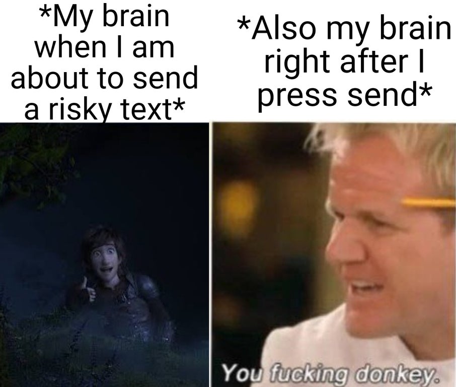 nottingham law school - My brain when I am about to send a risky text Also my brain right after press send You fucking donkey