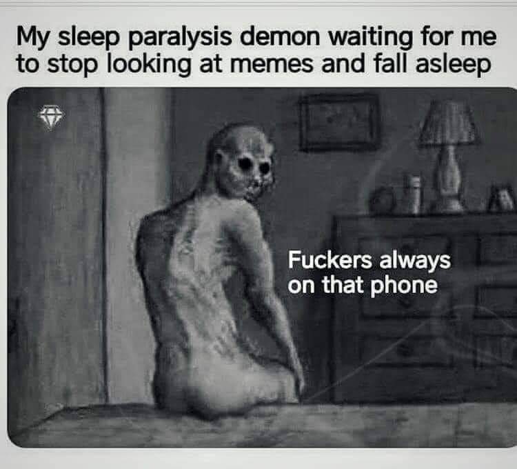 phone in bed meme - My sleep paralysis demon waiting for me to stop looking at memes and fall asleep Fuckers always on that phone