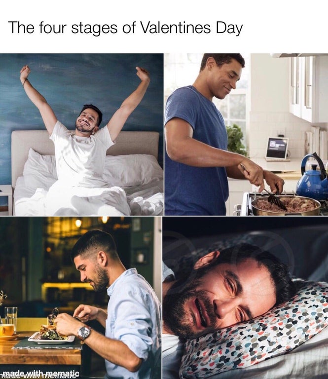 photo caption - The four stages of Valentines Day naadewith mematic