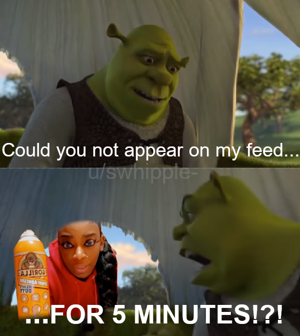 can you stop meme shrek - Could you not appear on my feed... uswhipple o 20123RDAY Ytuo ...For 5 Minutes!?!