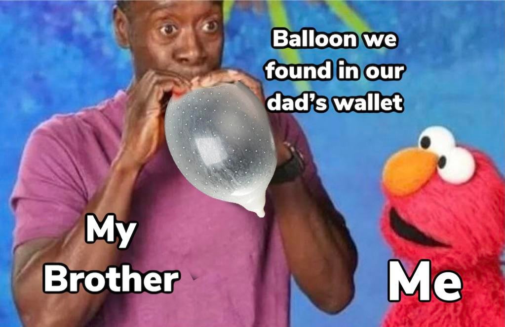 photo caption - Balloon we found in our dad's wallet My Brother Me