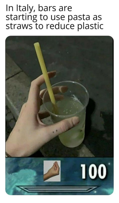 Internet meme - In Italy, bars are starting to use pasta as straws to reduce plastic 100