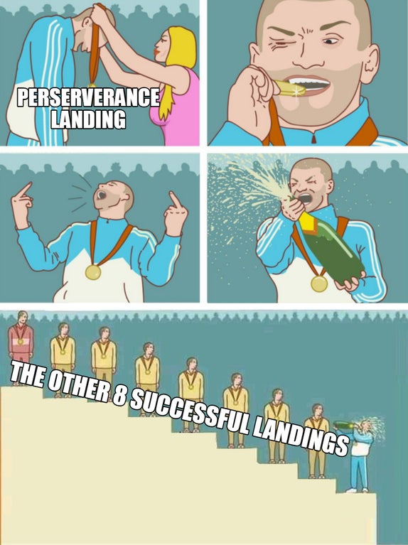 guy celebrating meme - Perserverance Landing The Other 8 Successful Landings