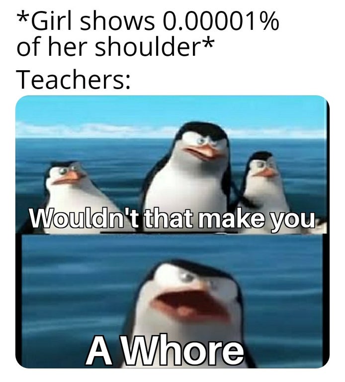 Internet meme - Girl shows 0.00001% of her shoulder Teachers Wouldn't that make you A Whore