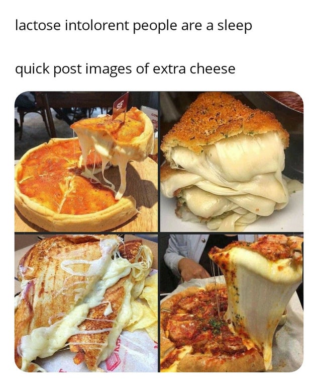 funny memes - lactose intolerant people are a sleep quick post images of extra cheese