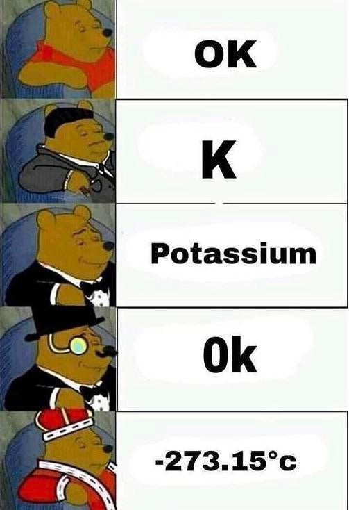 funny memes - winnie the pooh k meme - Ok K Potassium Ok. 273.15c