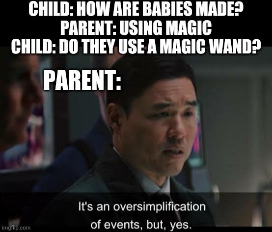 photo caption - Child How Are Babies Made? Parent Using Magic Child Do They Use A Magic Wand? Parent It's an oversimplification of events, but, yes. imgflip.com