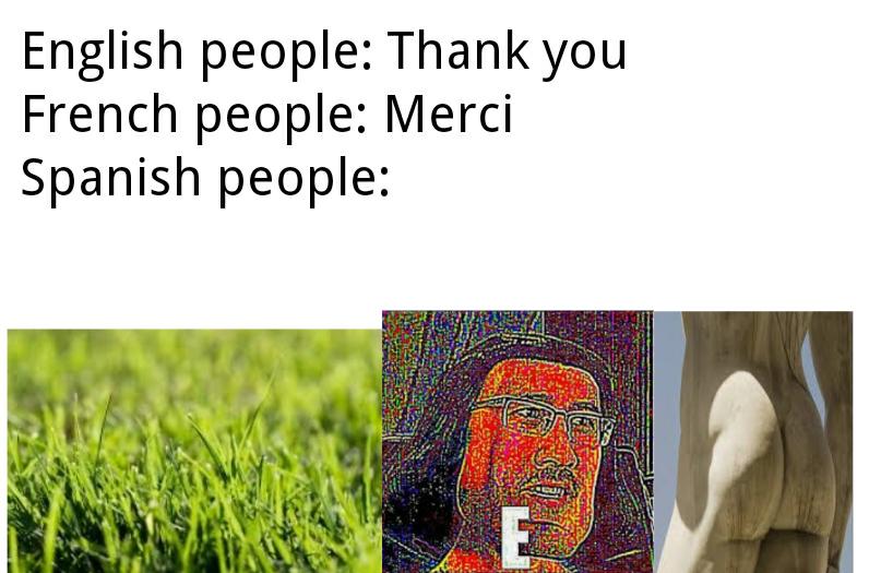 grass - English people Thank you French people Merci Spanish people E