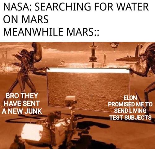 mars lander alien - Nasa Searching For Water On Mars Meanwhile Mars Bro They Have Sent A New Junk Elon Promised Me To Send Living Test Subjects