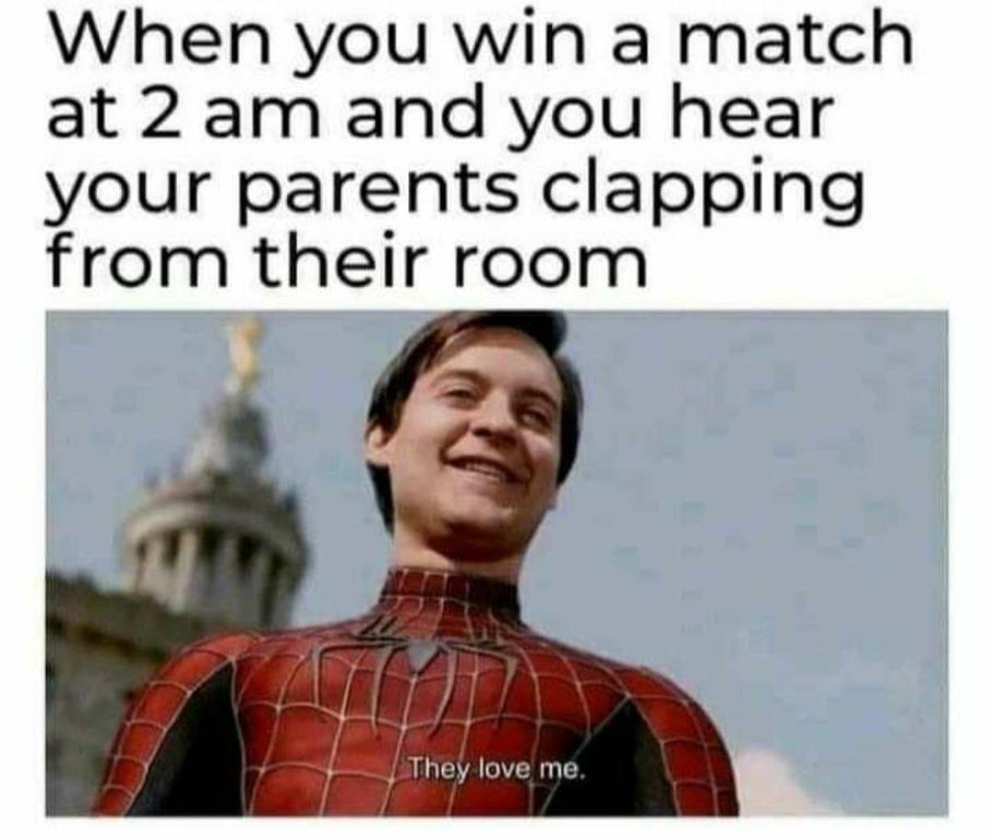 they love me memes - When you win a match at 2 am and you hear your parents clapping from their room They love me.