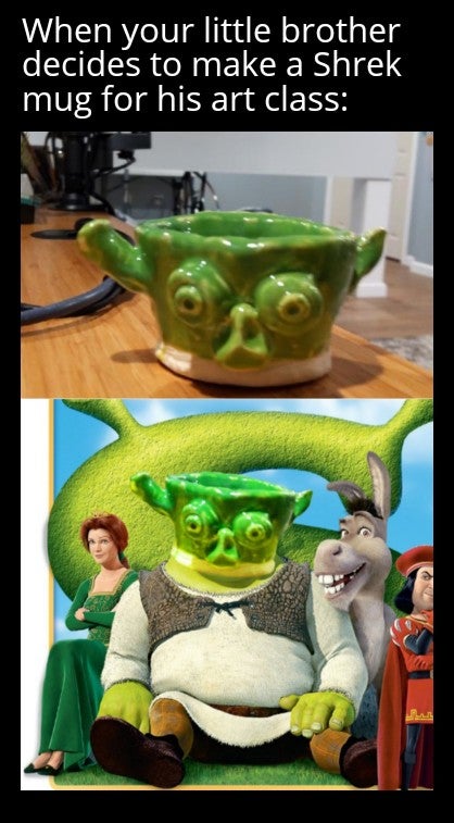 shrek dvd - When your little brother decides to make a Shrek mug for his art class