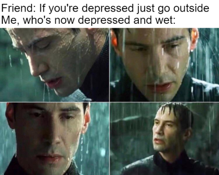 dank memes - reporter memes - Friend If you're depressed just go outside Me, who's now depressed and wet