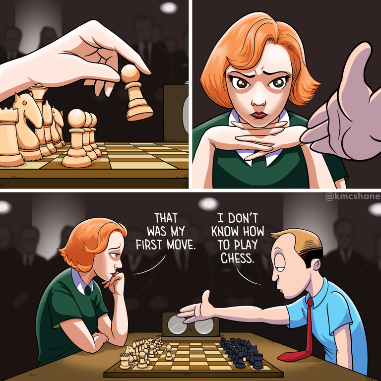 cartoon - That I Don'T Was My Know How First Move. To Play Chess.