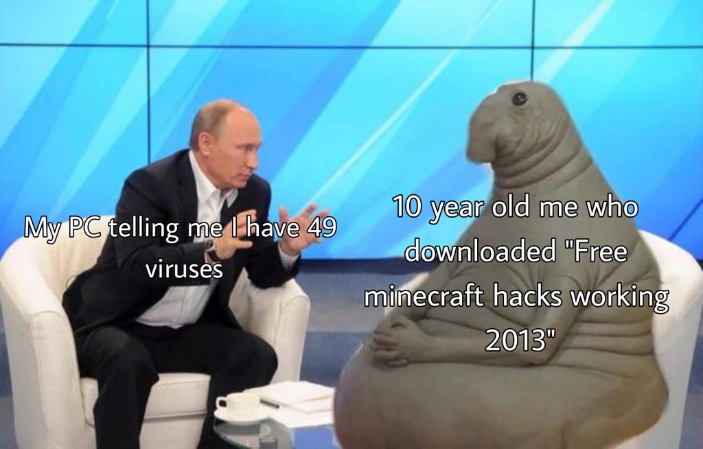 wosh memes - My Pc telling me I have 49 viruses 10 year old me who downloaded "Free minecraft hacks working 2013"