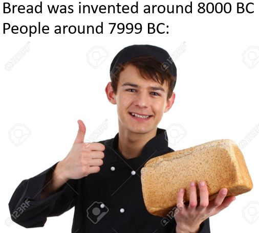 man holding bread - Bread was invented around 8000 Bc People around 7999 Bc Preto Orf De Perf 123RF