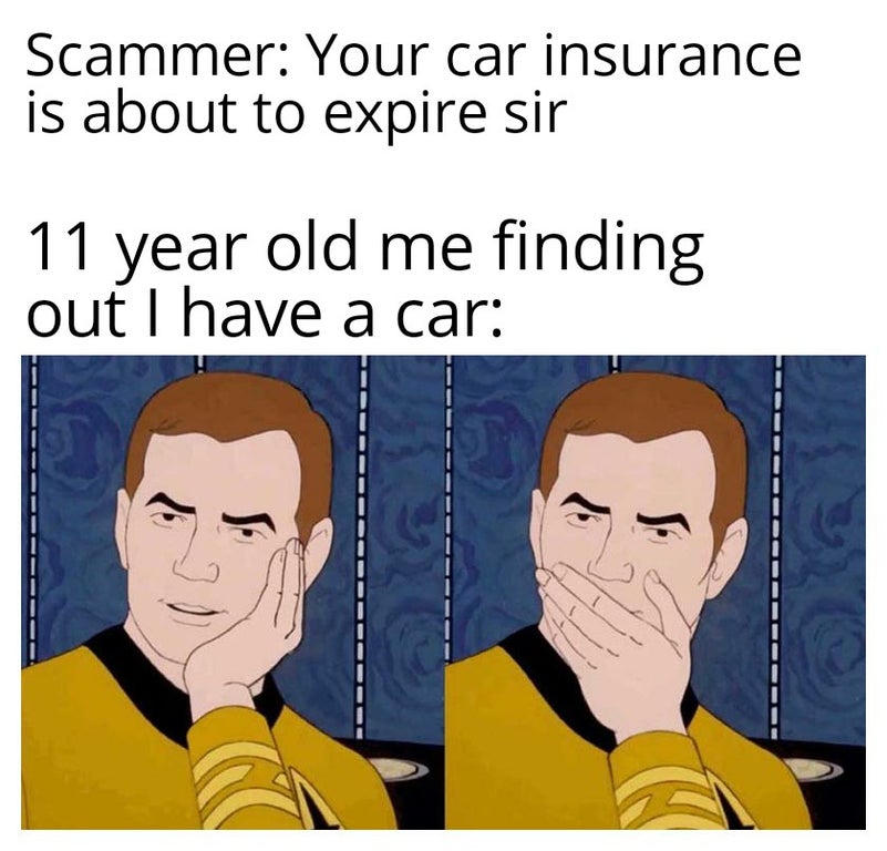 arcana memes - Scammer Your car insurance is about to expire sir 11 year old me finding out I have a car