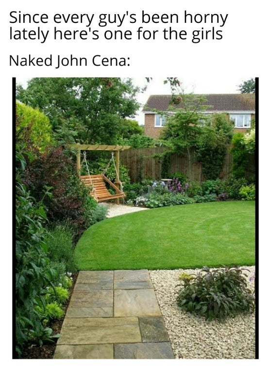 funny memes - small garden plan with corner swing - Since every guy's been horny lately here's one for the girls Naked John Cena
