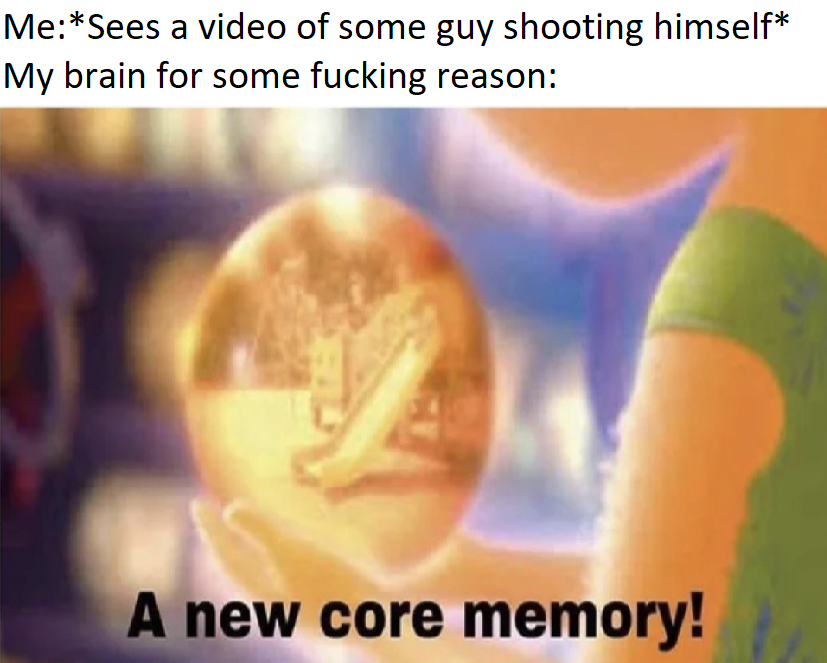 new core memory meme - MeSees a video of some guy shooting himself My brain for some fucking reason A new core memory!