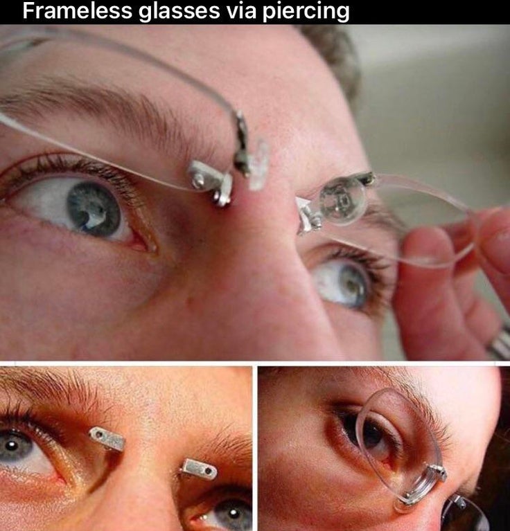 bridge piercing memes - Frameless glasses via piercing