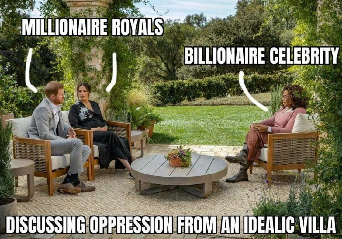 meghan and harry oprah - Millionaire Royals Billionaire Celebrity Discussing Oppression From An Idealic Villa